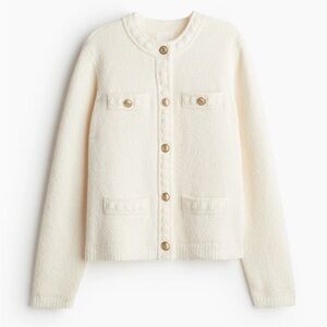 H&M Elegant White Textured Button-Up Cardigan Blazer